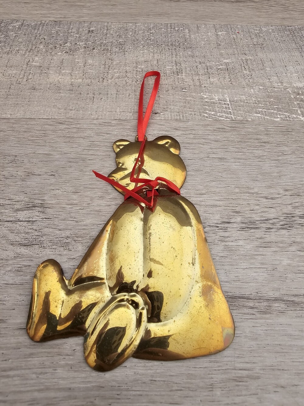 Vintage Brass Teddy Bear Christmas Ornament Department 56 Hong Kong